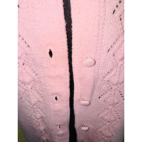 Vintage Sidney Gould Pink Cable Knit Cardigan Sweater Crochet Preppy Cottage S - Picture 8 of 11